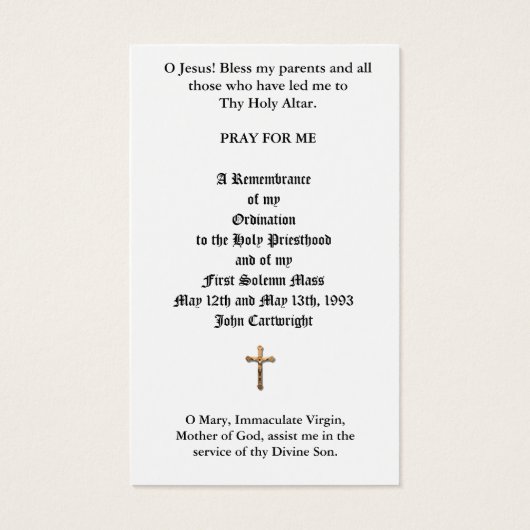 TRADITIONAL CATHOLIC PRIEST ORDINATION HOLY CARDS (Back)
