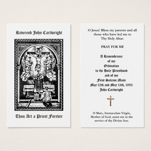 TRADITIONAL CATHOLIC PRIEST ORDINATION HOLY CARDS (Front & Back)