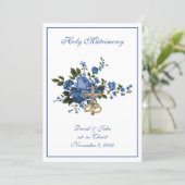 Traditional Catholic Religious Blue Roses Wedding Invitation (Standing Front)