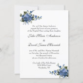 Traditional Catholic Religious Blue Roses Wedding Invitation (Back)