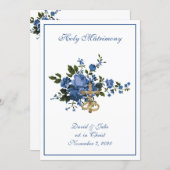 Traditional Catholic Religious Blue Roses Wedding Invitation (Front/Back)
