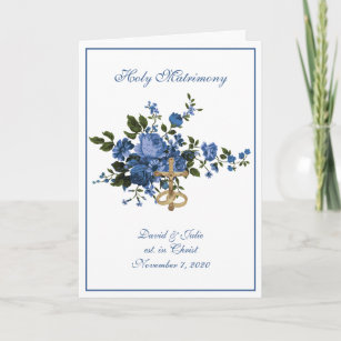 Traditional Catholic Religious Blue Roses Wedding Invitation