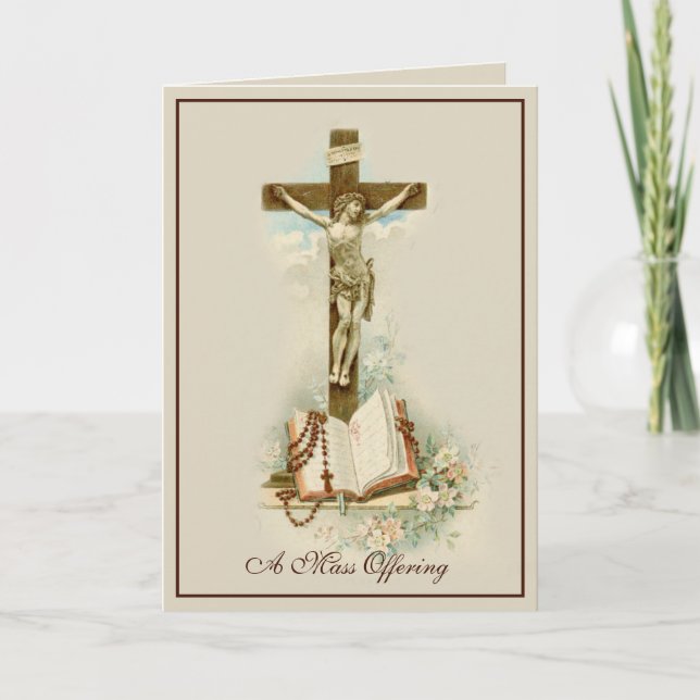 Traditional Catholic Religious Mass Offering Cross Card (Front)