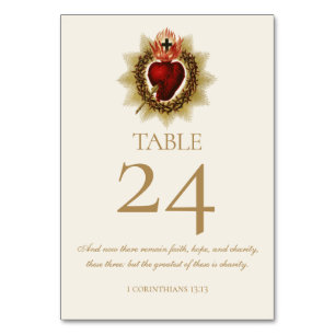 Traditional Catholic Sacred Heart Wedding Table Number