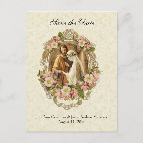 Traditional Catholic SAVE THE DATE Wedding Announcement Postcard