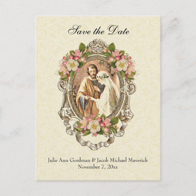 Traditional Catholic SAVE THE DATE Wedding Announcement Postcard (Front)