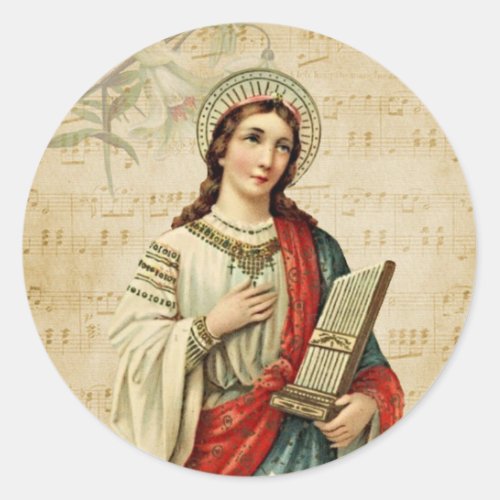 Traditional Catholic St Cecilia Musicians Classic Round Sticker