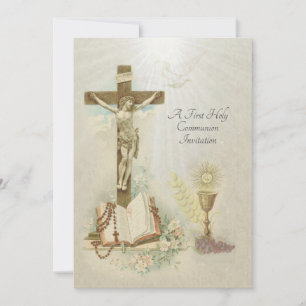 Traditional Catholic Vintage Communion Invitation