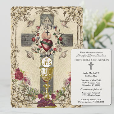 Traditional Catholic Vintage Communion Invitation