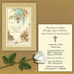 Traditional Catholic Vintage Communion Invitation