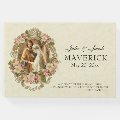 Traditional Catholic Vintage Elegant Wedding Lace Guest Book