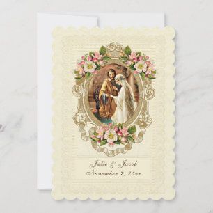 Traditional Catholic Vintage Lace Cherry Blossoms Invitation