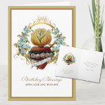 Traditional Catholic Virgin Mary Birthday Prayer Card<br><div class="desc">Featuring a beautiful traditional Catholic custom designed image of the Immaculate Heart of Mary overlaid on a blue floral design. Inside is the same image with  a scripture verse.  All text and fonts may be modified.</div>