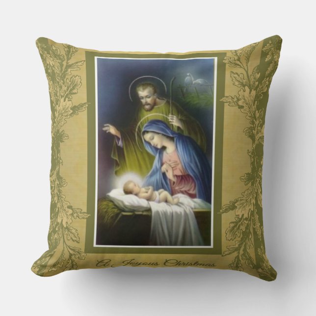 Traditional Catholic Virgin Mary, Joseph, Jesus Throw Pillow (Front)