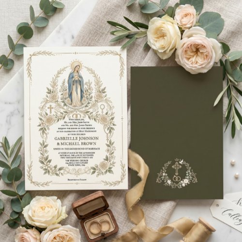 Traditional Catholic Virgin Mary Nuptial Mass  Invitation