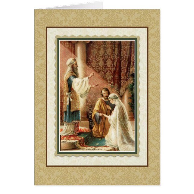 Traditional Catholic Wedding Gold Damask Cards (Front)
