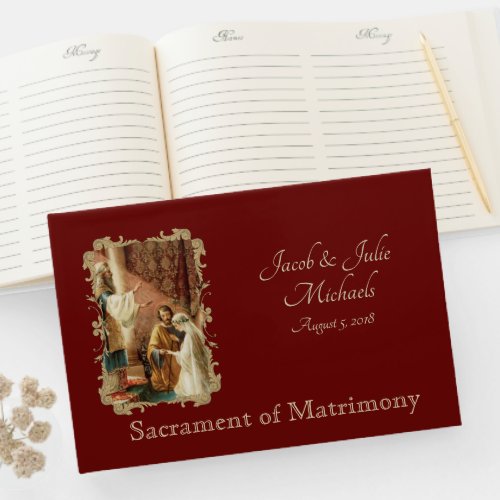 Traditional Catholic Wedding Gold  Maroon Guest Book