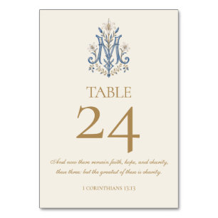 Traditional Catholic Wedding Marian Monogram Table Number