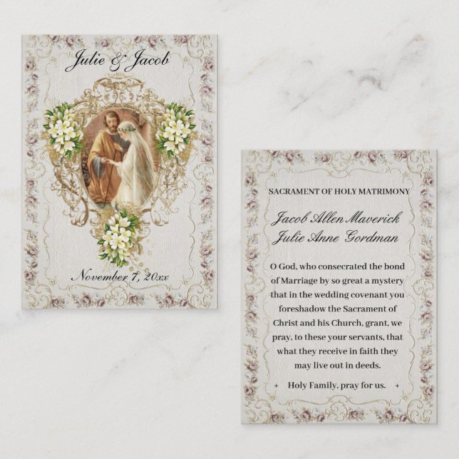 Traditional Catholic Wedding Prayer Holy Card (Front/Back)