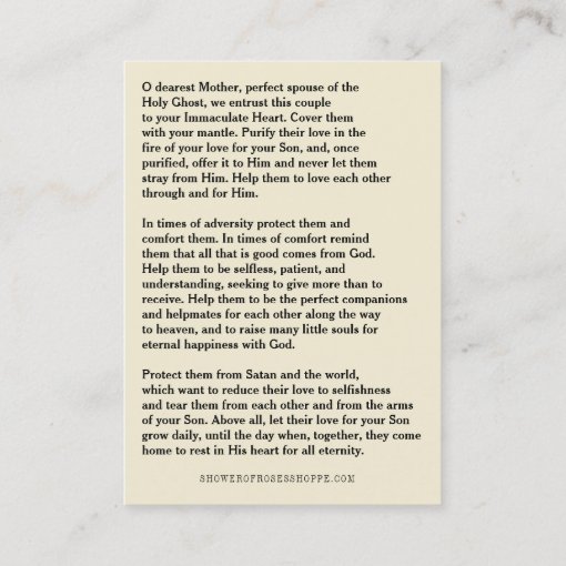 Traditional Catholic Wedding Prayer Holy Card | Zazzle