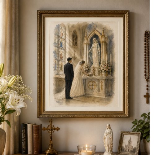 Traditional Catholic Wedding Side Altar Watercolor Poster