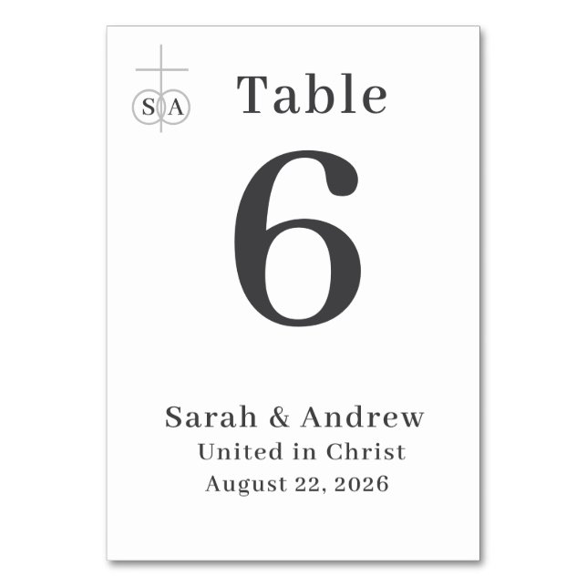 Traditional Catholic Wedding  Table Number (Front)