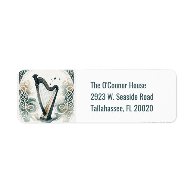 Traditional Celtic Harp St. Patrick's Day Party Label (Front)