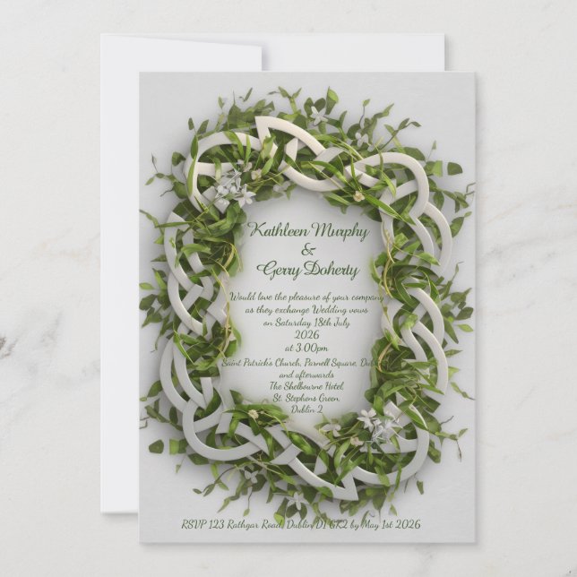 Traditional Celtic Love Knot & Lucky Clover Invitation (Front)