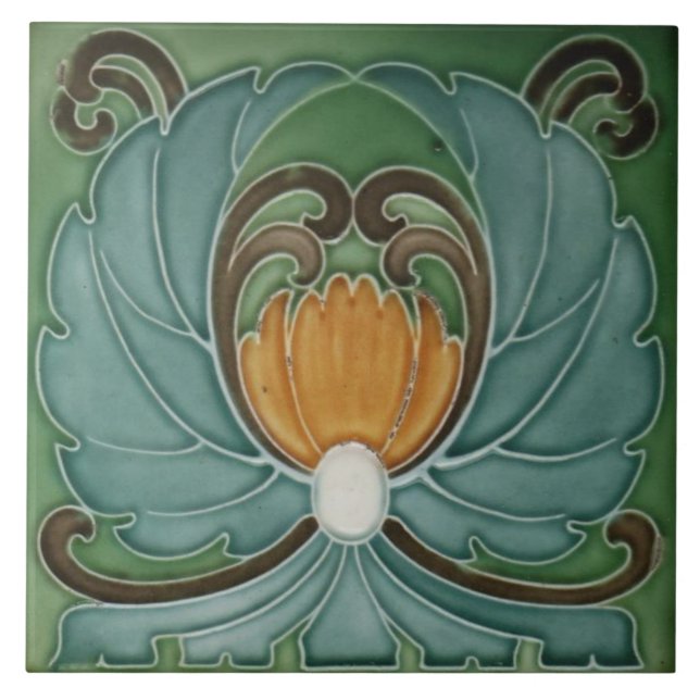 Traditional Ceramic Tile in the Art Nouveau Style (Front)