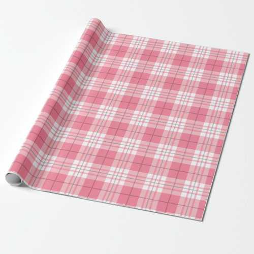 Traditional Checkered Pattern Of Red Pink Blue Wrapping Paper