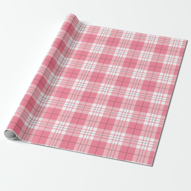 Traditional Checkered Pattern Of Red Pink Blue Wrapping Paper (Unrolled)