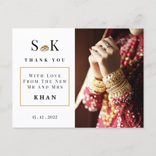 Traditional  Chic  Photo Indian Wedding Thank You Postcard