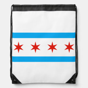 Traditional Chicago flag Drawstring Bag