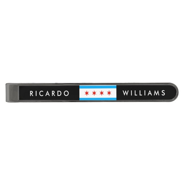 Traditional Chicago flag Gunmetal Finish Tie Clip (Front)