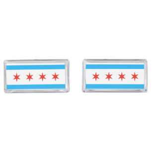 Traditional Chicago flag Silver Cufflinks