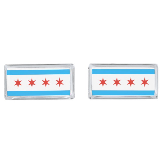 Traditional Chicago flag Silver Cufflinks (Front)