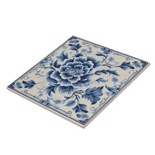 Traditional China Blue Ink Flower Art 10 Ceramic Tile