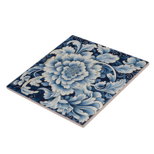 Traditional China Blue Ink Flower Art 11 Ceramic Tile