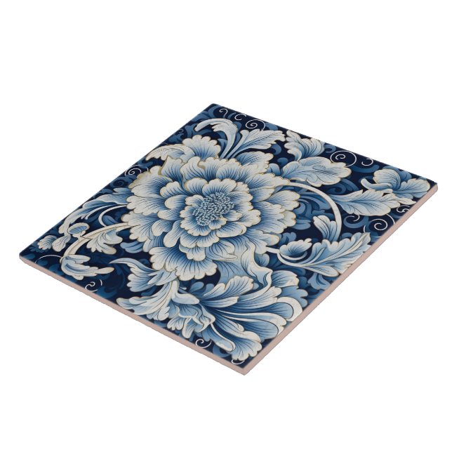 Traditional China Blue Ink Flower Art 11 Ceramic Tile (Side)