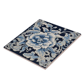 Traditional China Blue Ink Flower Art 13 Ceramic Tile