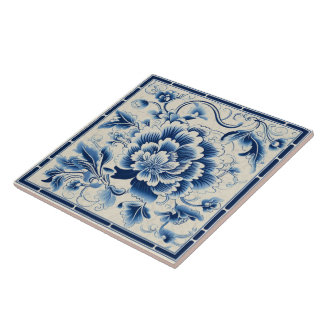 Traditional China Blue Ink Flower Art 14 Ceramic Tile