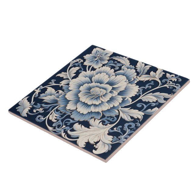 Traditional China Blue Ink Flower Art 15 Ceramic Tile (Side)