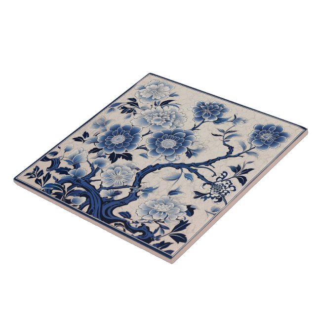Traditional China Blue Ink Flower Art 2 Ceramic Tile (Side)