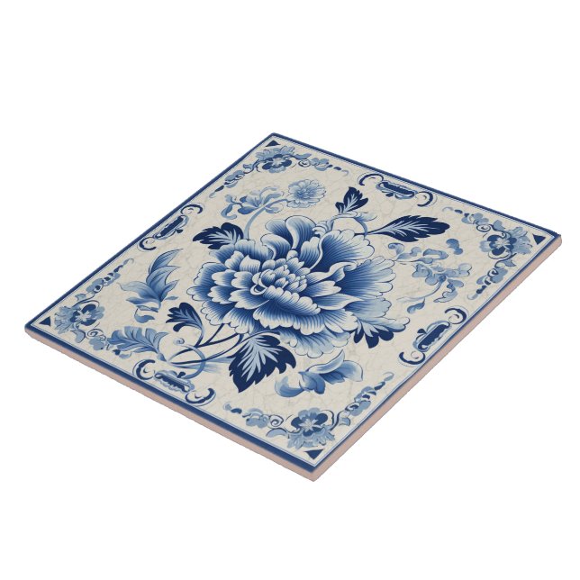 Traditional China Blue Ink Flower Art 4 Ceramic Tile (Side)