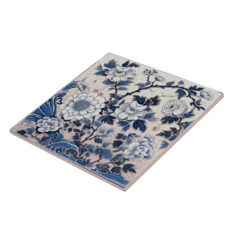 Traditional China Blue Ink Flower Art 6 Ceramic Tile