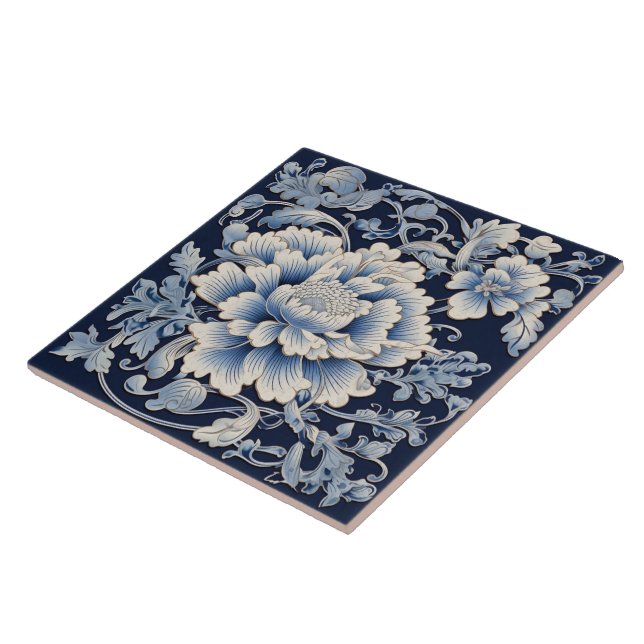 Traditional China Blue Ink Flower Art 7 Ceramic Tile (Side)
