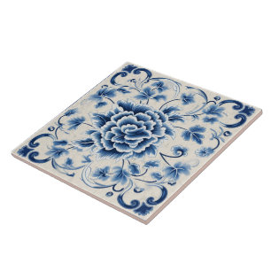 Traditional China Blue Ink Flower Art 8 Ceramic Tile