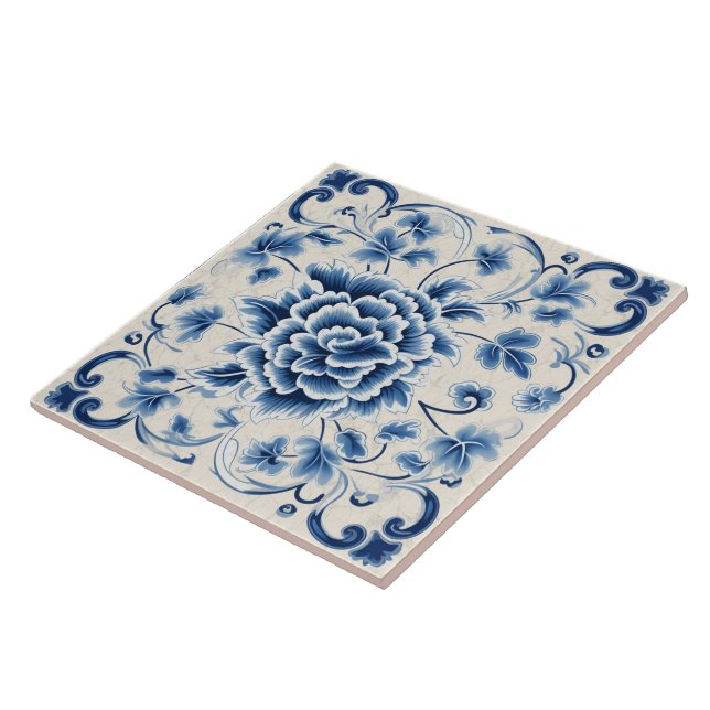 Traditional China Blue Ink Flower Art 8 Ceramic Tile (Side)