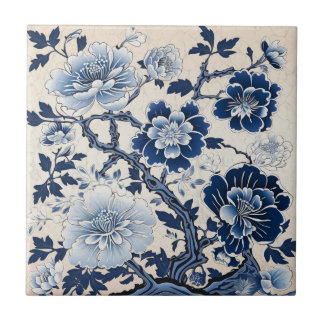 Traditional China Blue Ink Flower Art Ceramic Tile