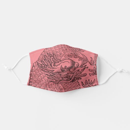Traditional Chinese Dragon Black Drawing Pink Adult Cloth Face Mask (Front, Unfolded)